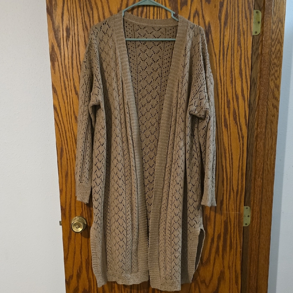 SHEIN Tan Knit Open-Front Cardigan
